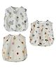 DULAAR Muslin Woven Pack Of 3 Sleeveless Animals & Floral Printed Jhablas - Multi Colour