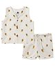 DULAAR Muslin Woven Sleeveless Lion Printed Coordinating Tee & Shorts Set - White
