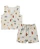 DULAAR Muslin Woven Sleeveless Animals Printed Coordinating Tee & Shorts Set - White