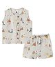 DULAAR Muslin Woven Sleeveless Dinosaurs Printed Coordinating Vest & Shorts Set - White