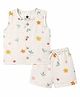 DULAAR Muslin Woven Sleeveless Floral & Insects Printed Coordinating Tee & Shorts Set - White