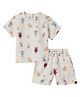 DULAAR Muslin Woven Half Sleeves Circus Theme Printed Coordinating Tee & Shorts Set - White
