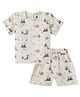DULAAR Muslin Woven Half Sleeves Animals Printed Coordinating Tee & Shorts Set - White
