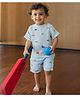 DULAAR Muslin Woven Half Sleeves Vehicles Printed Tees & Shorts Set - White & Blue