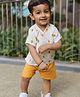 DULAAR Muslin Woven Half Sleeves Lion Printed Angrakha & Shorts Set - Yellow & White