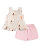 DULAAR Muslin Woven Half Sleeves Ballerina Dancers Printed Top & Shorts Set - Pink & White