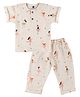 DULAAR Muslin Woven Half Sleeves Ballerina Dancers Printed Tee & Pants Set - White