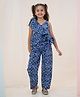 Mamarill Cotton Knit Sleeveless Floral Printed & Frill Detailed Coordinating Top & Pants Set - Blue