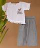 Mamarill Cotton Knit Half Sleeves Baby Bunny Text Printed Top & Pants Set - White