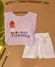 Mamarill Cotton Knit Sleeveless Ice Cream Solves Everything Text Printed Top & Shorts Set - White