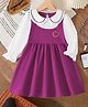 Mark & Mia Cotton Frock with Full Sleeves and Crest Embroidery in Purple