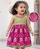 EARTHY TOUCH Brocade Woven Sleeveless Foil Printed Ethnic Dress - Pink
