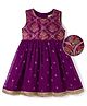 EARTHY TOUCH Brocade Woven Sleeveless Ethnic Dresses With Floral Print - Purple