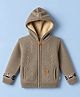 Yellow Apple Knit Full Sleeves Hooded Front Open Sweater and Pant Set with Checks - Tan