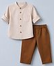 Babyoye 100% Cotton Woven Full Sleeves Shirt and Pant Set - Beige
