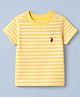 US Polo Assn 100% Cotton Knit Half Sleeves Striped Round Neck T-Shirt with Horseman Embroidery - Yellow