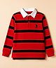 US Polo Assn 100% Cotton Knit Full Sleeves Collar T-Shirt Polo Player Embroidery and Striped Print in Red