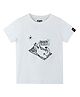 Kiggle Cotton Jersey Knit Half Sleeves Cat Snoozing Alarm Printed Tee - Off White