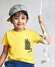Kiggle Cotton Jersey Knit Half Sleeves Cat Printed Tee - Mustard