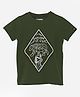Kiggle Cotton Jersey Knit Half Sleeves Explore Text & Jungle Theme Printed Tee - Dark Green