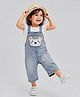 Little Surprise Box Denim Woven Sleeveless Bear Embroidered & Mild Washed Dungaree - Blue