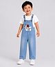 Little Surprise Box Denim Woven Sleeveless Puppy Embroidered & Mild Washed Dungaree - Blue