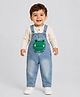 Little Surprise Box Denim Woven Sleeveless Frog Applique Detailed & Mild Washed Dungaree - Blue