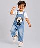 Little Surprise Box Denim Woven Sleeveless Puppy Applique Detailed & Mild Washed Dungaree - Blue