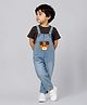 Little Surprise Box Denim Woven Sleeveless Bear Applique Detailed & Mild Washed Dungaree - Blue