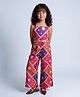 Taffykids Chanderi Woven Sleeveless Floral Printed Back Tie Up Detail With Waist Belt Ethnic Jumpsuit - Pink