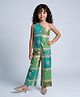 Taffykids Chanderi Woven Sleeveless Printed One Shoulder Waistcoat With Matching Pants - Sea Green