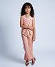 Taffykids Cotton Woven Sleeveless Striped Pattern Halter Neck Waistcoat With Matching Pant Set - Pink