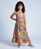 Taffykids Chanderi Woven Sleeveless Printed Halter Neck Top With Matching Frill Detail Long Skirt - Light Pink