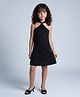 Taffykids Knit Sleeveless Textured Halter Neck A-Line Party Dress - Black