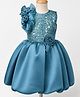 Enfance Cotton Mix Knit Sleeveless Sequin Party Dress With Floral Applique - Teal Blue