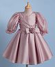 Enfance Cotton Mix Knit Three-Fourth Sleeves One Piece Party Frock With Bow Applique - Dark Pink