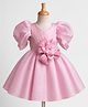 Enfance Cotton Mix Knit Half Sleeves Flower Applique Pearl Detailed Dress - Pink