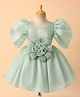 Enfance Cotton Mix Knit Half Sleeves Flower Applique Pearl Detailed Dress - Light Green