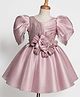 Enfance Cotton Mix Knit Half Sleeves Flower Applique Pearl Detailed Dress - Dark Pink