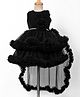 Enfance Net Knit Sleeveless Flower Applique Ruffle Detailed Party Dress - Black