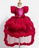 Enfance Cotton Mix Knit Ruffle Sleeves Bow Appliqued Party Dress - Pink