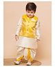 AJ Dezines Silk Blend Woven Full Sleeves Self Design Dhoti Kurta & Jacket Set - Yellow
