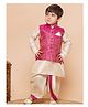 AJ Dezines Silk Blend Woven Full Sleeve Self Design Kurta & Dhoti Set With Jacket - Pink
