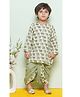 AJ Dezines Cotton Woven Full Sleeves Elephant Print Dhoti Kurta Set - Green