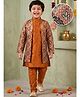 AJ Dezines Raw Silk Woven Full Sleeves Floral Sequin Embroidered Sherwani Set - Rust Orange