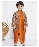 AJ Dezines Raw Silk Woven Full Sleeves Floral Sequin Embroidered Sherwani Set - Rust Orange
