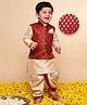 AJ Dezines Silk Blend Woven Full Sleeve Self Design Kurta & Dhoti Set With Jacket - Maroon