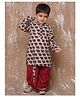 AJ Dezines Pure Cotton Woven Full Sleeves Elephant Printed Kurta Dhoti Set - Maroon