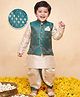 AJ Dezines Silk Blend Woven Full Sleeve Self Design Kurta & Dhoti Set With Jacket - Green
