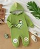 Mark & Mia Cotton Mixes Winter Wear Full Sleeves Hooded Romper with Dianosaur & Smiley Patch - Light Green